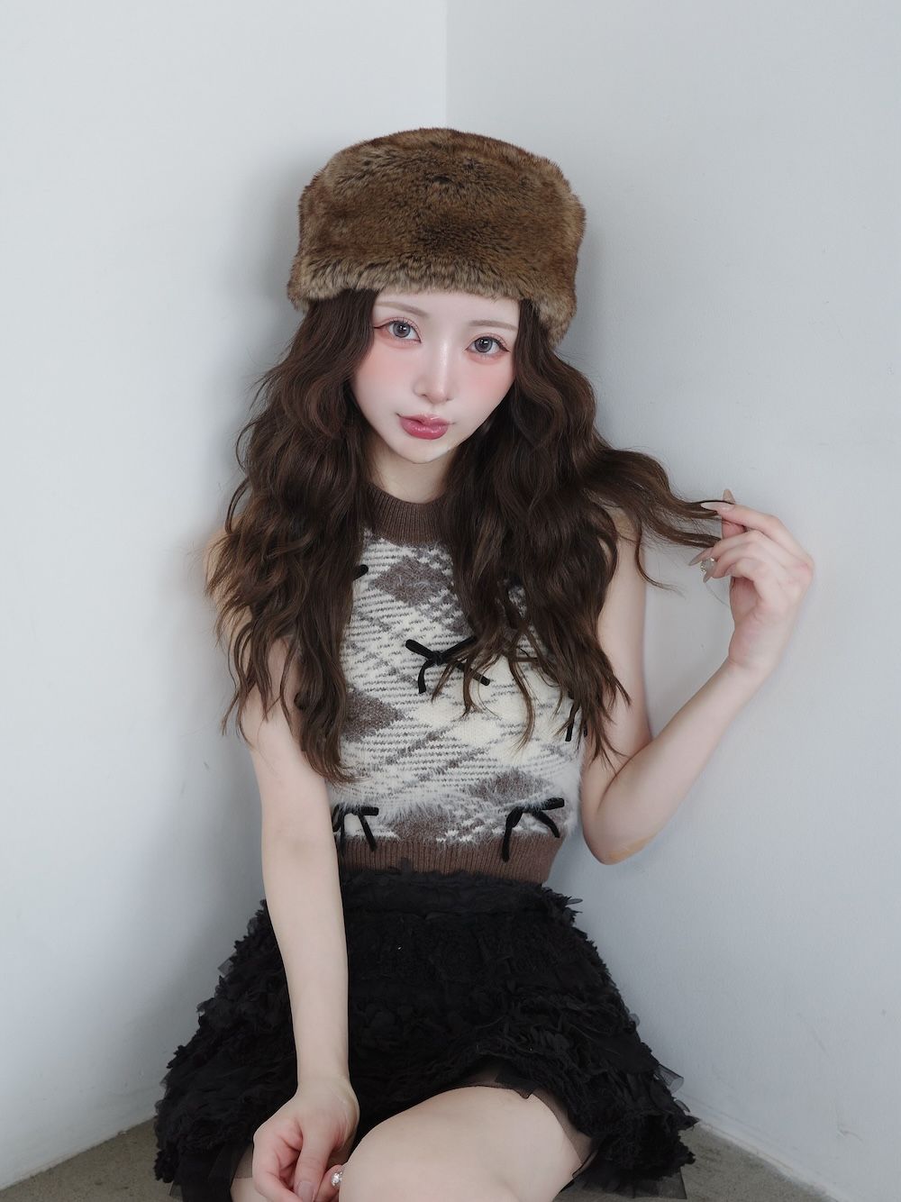 モデル:158cm(着用サイズ:FREE 着用カラー:BRN)