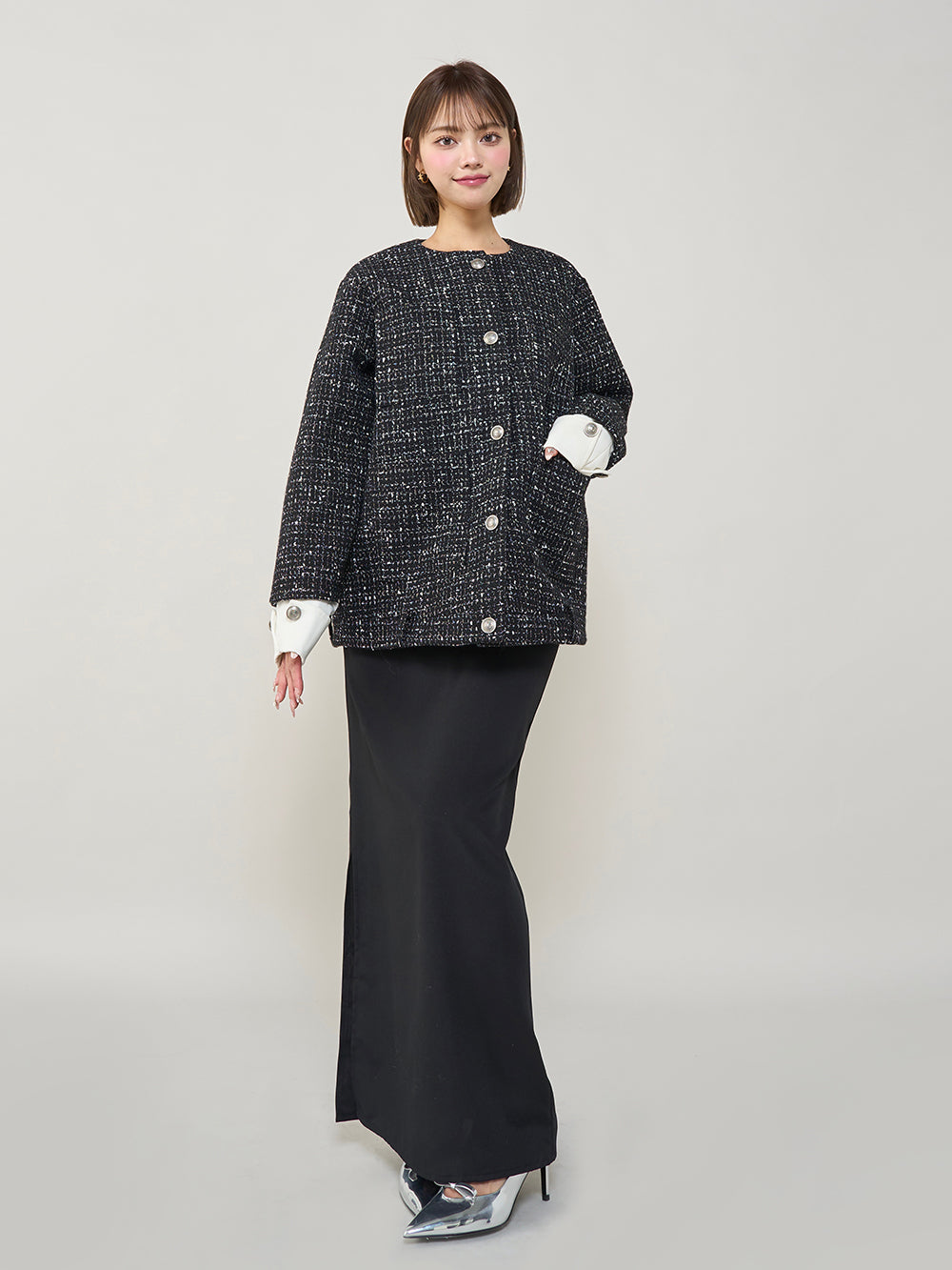 モデル:163cm(着用サイズ:FREE 着用カラー:BLK)
