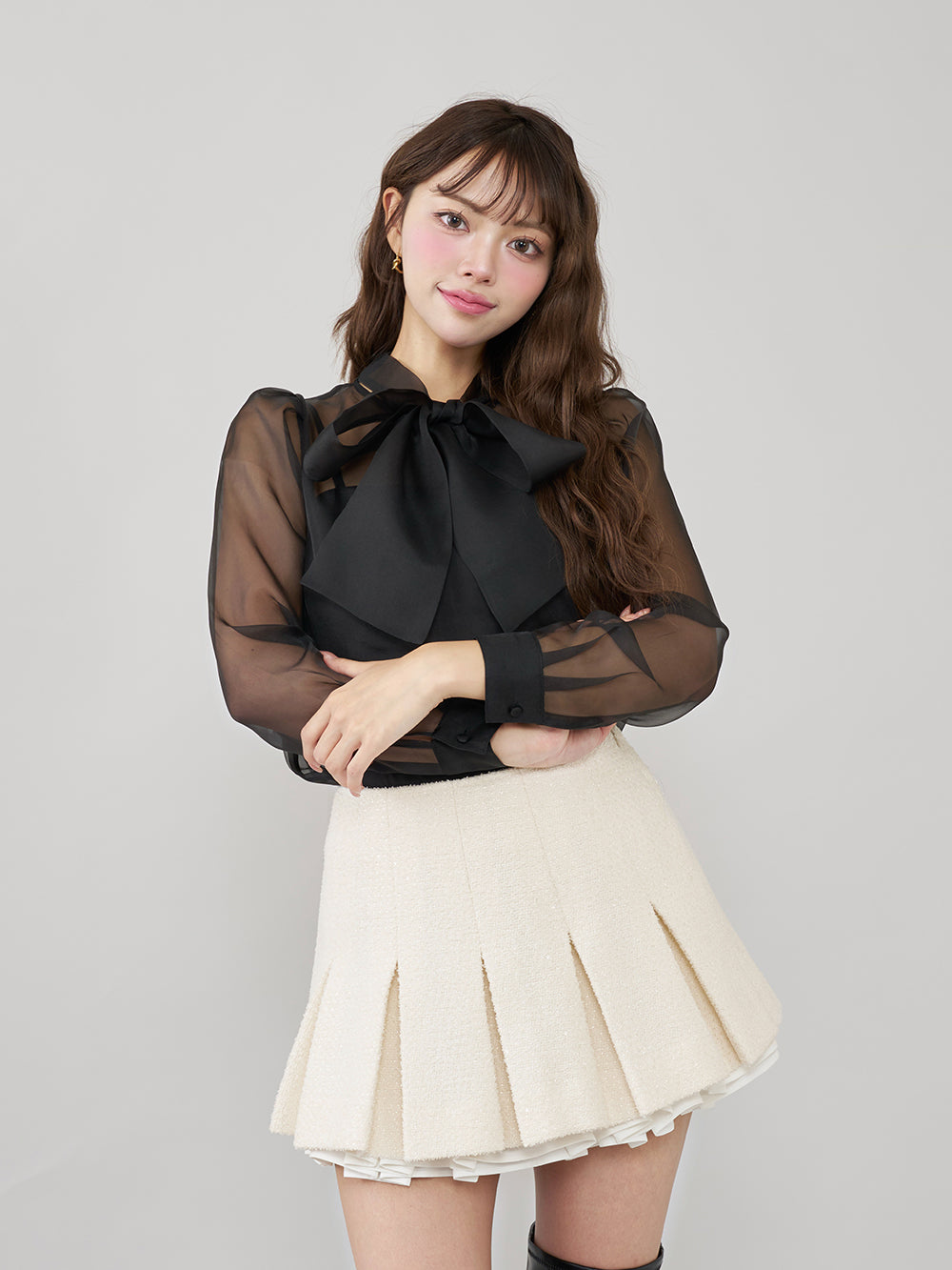 モデル:163cm(着用サイズ:FREE 着用カラー:BLK)