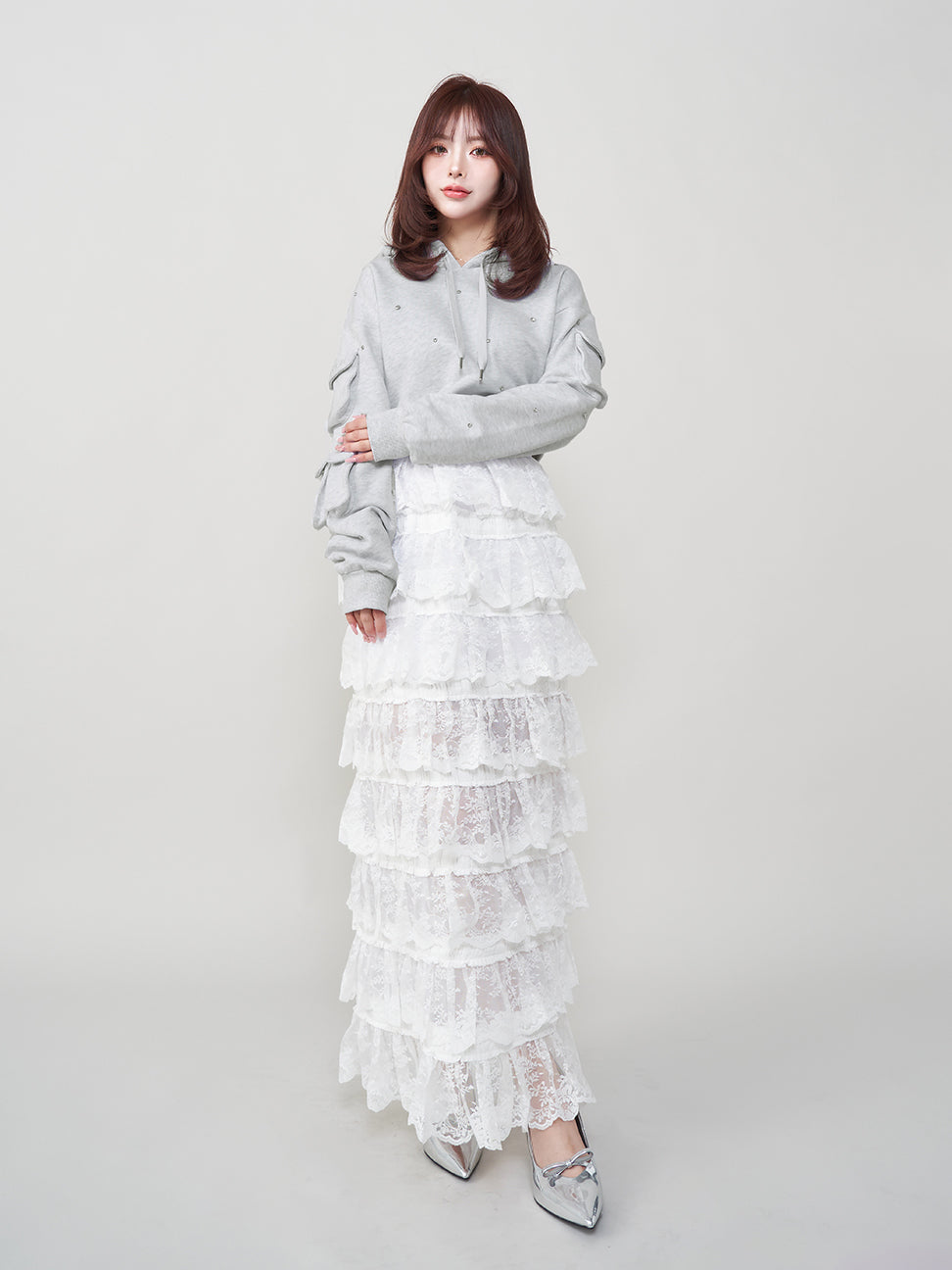 モデル:158cm(着用サイズ:FREE 着用カラー:GRY)