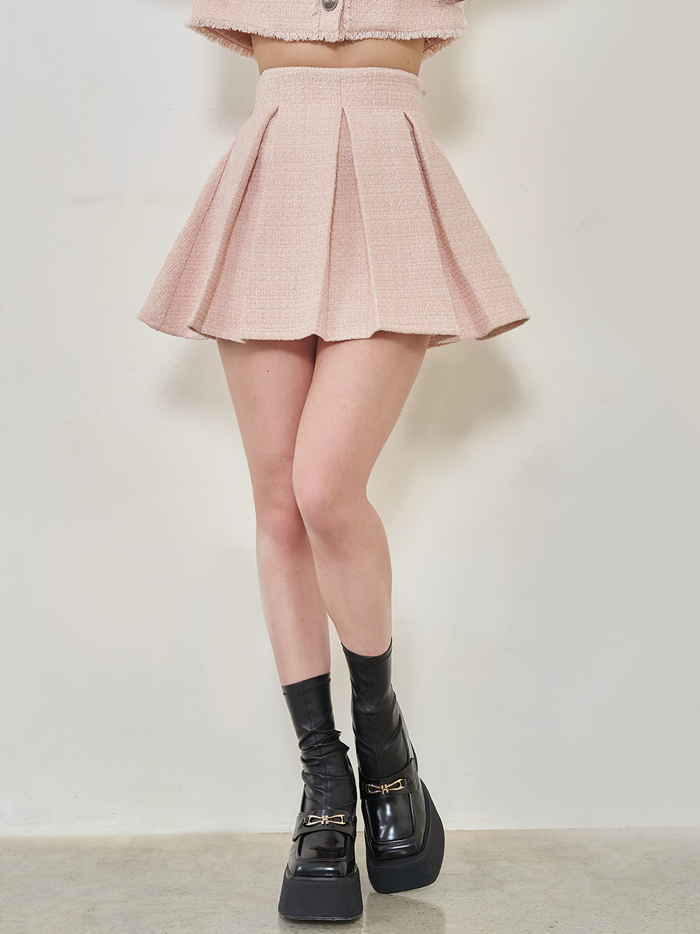 ボックスプリーツツイードミニスカート - pnk