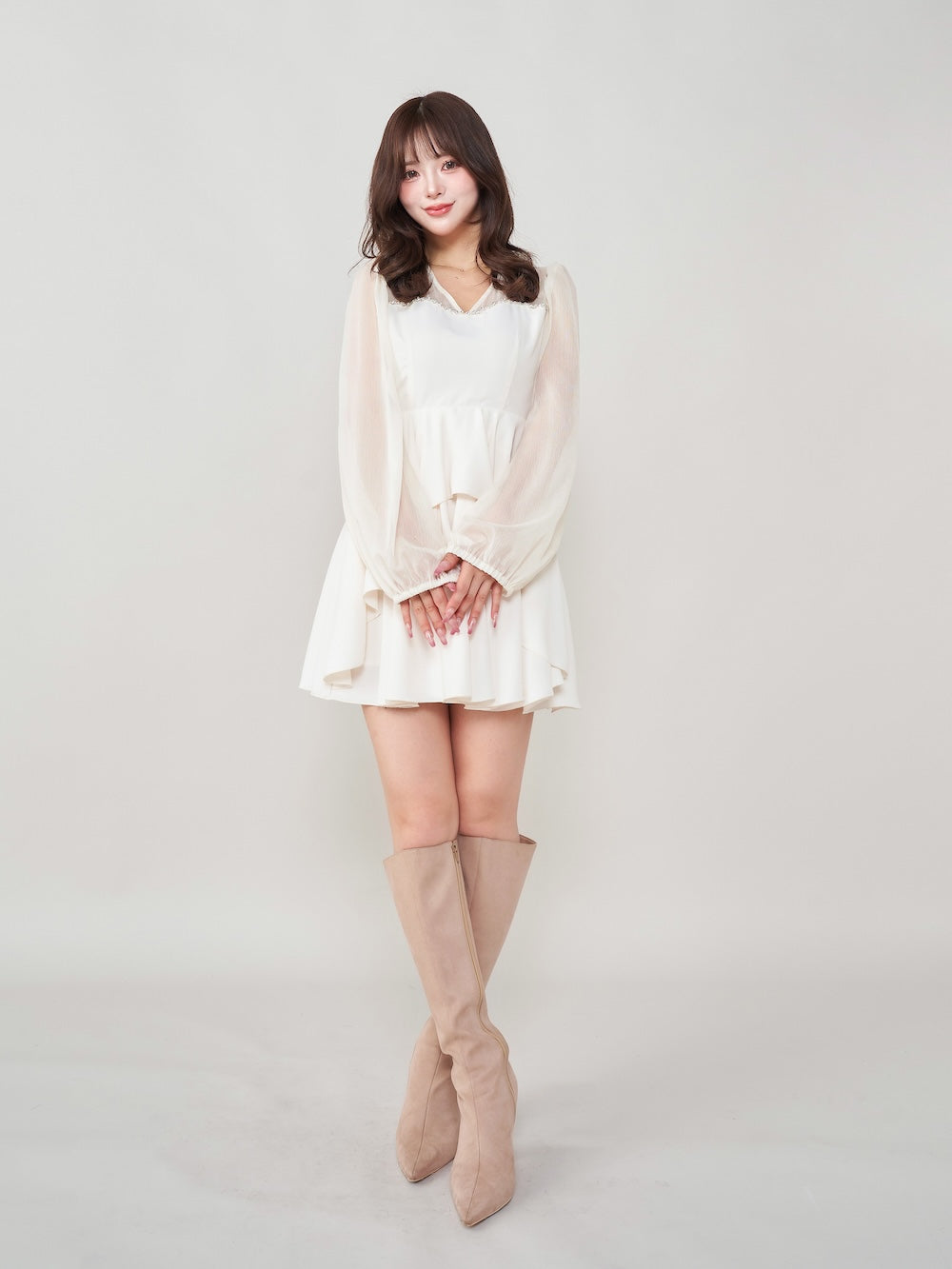 モデル:158cm(着用サイズ:FREE 着用カラー:IVO)