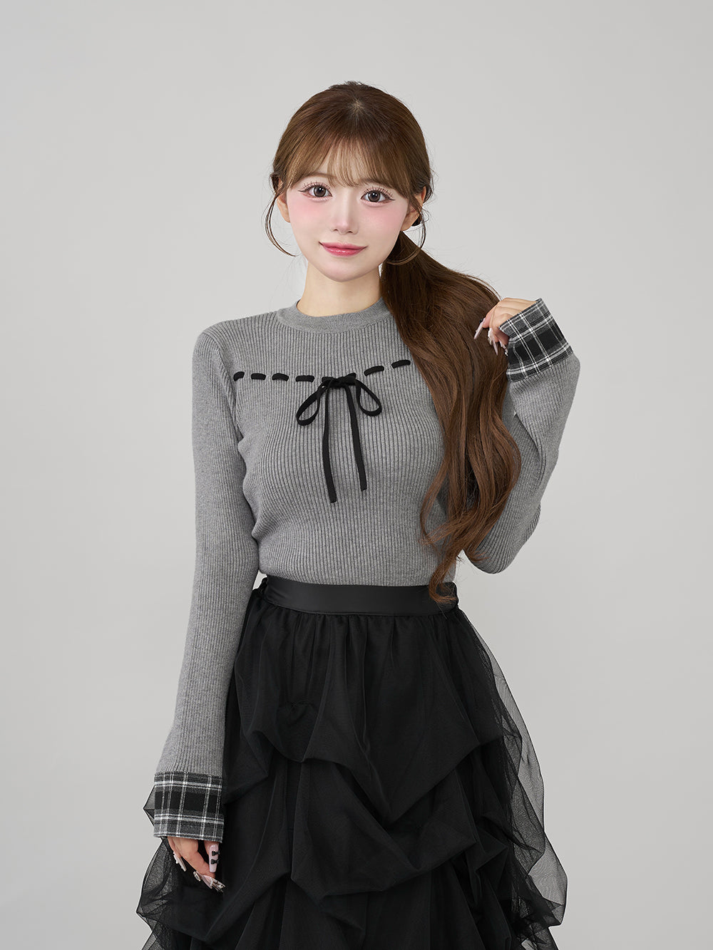 モデル:158cm(着用サイズ:FREE 着用カラー:GRY)