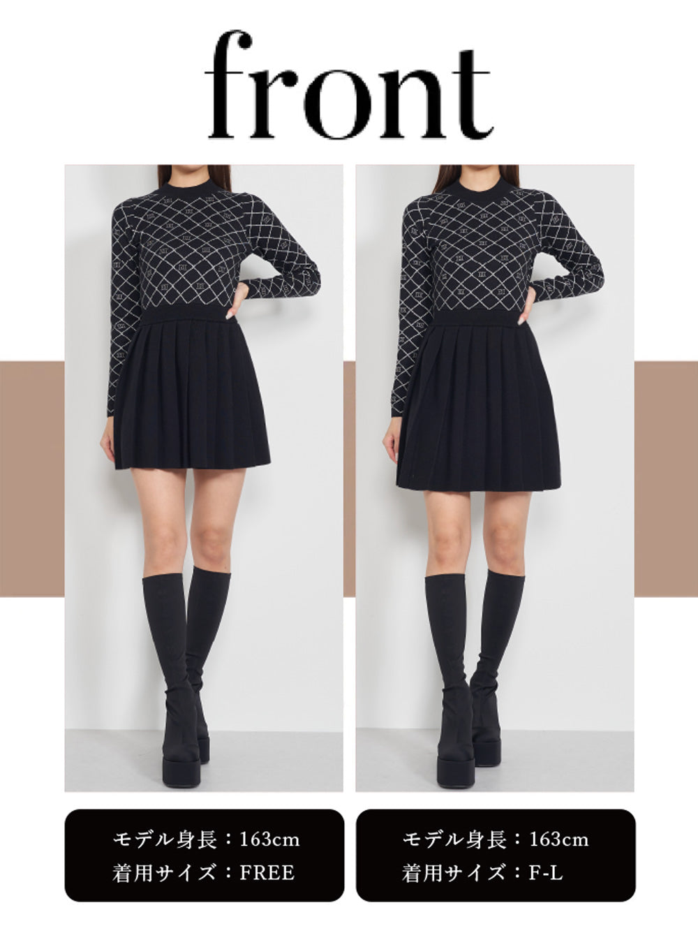 モデル:163cm(着用サイズ:FREE/F-L 着用カラー:BLK)