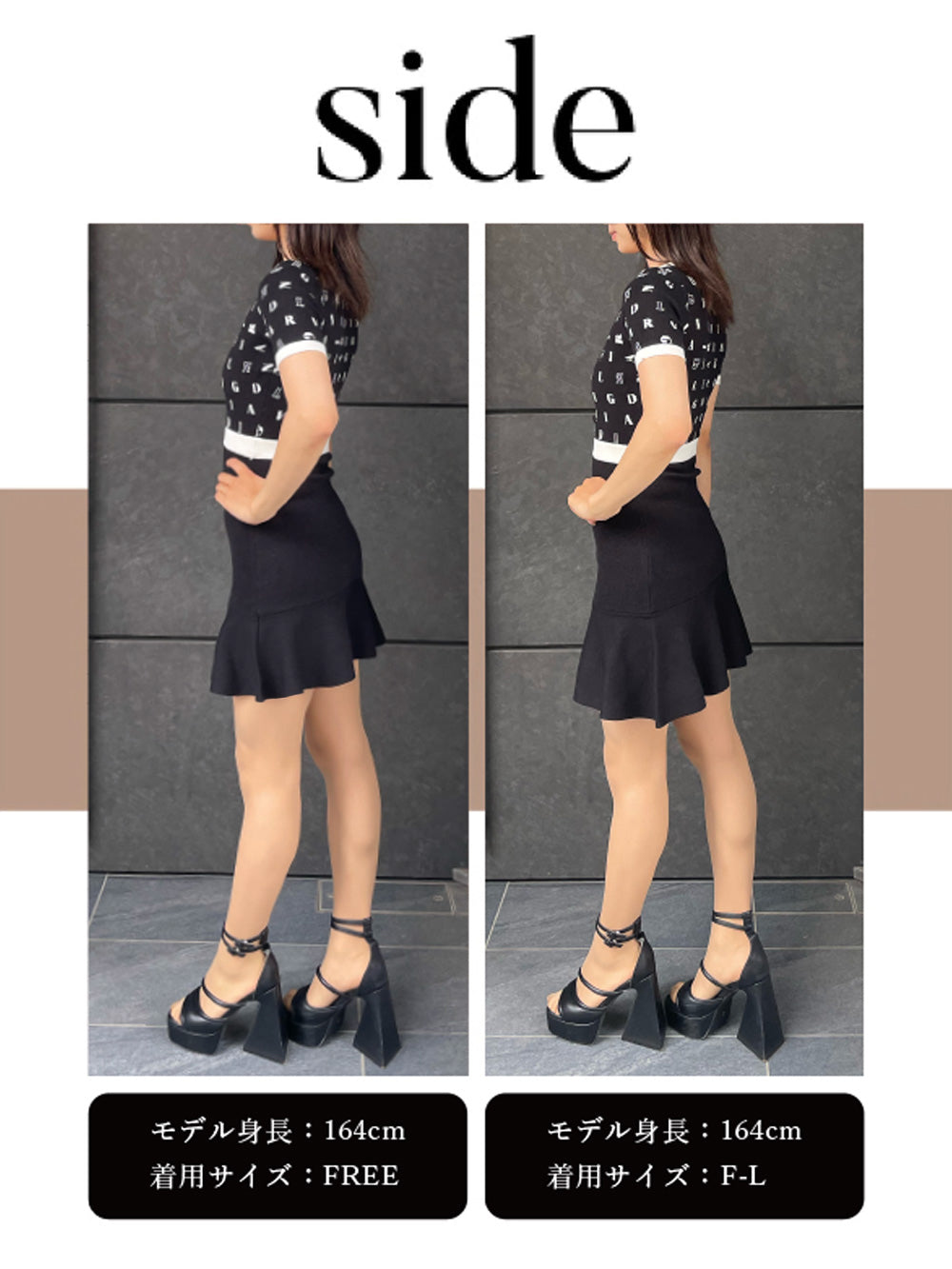 モデル:164cm(着用サイズ:FREE/F-L 着用カラー:BLK)