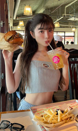 エンブレムリブニットベアトップ
