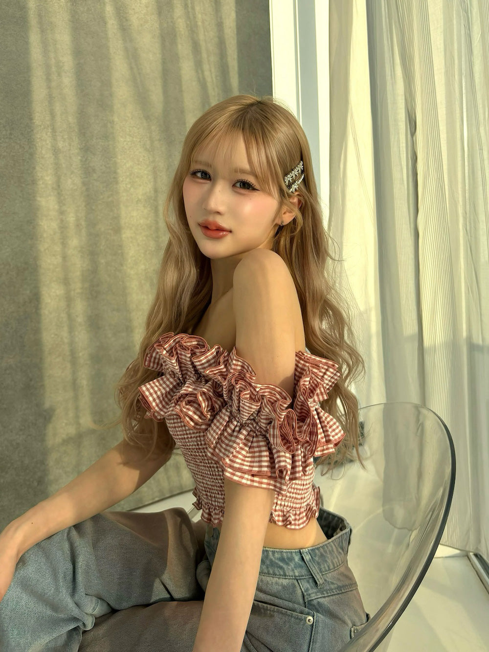モデル:165cm(着用サイズ:FREE 着用カラー:RED)