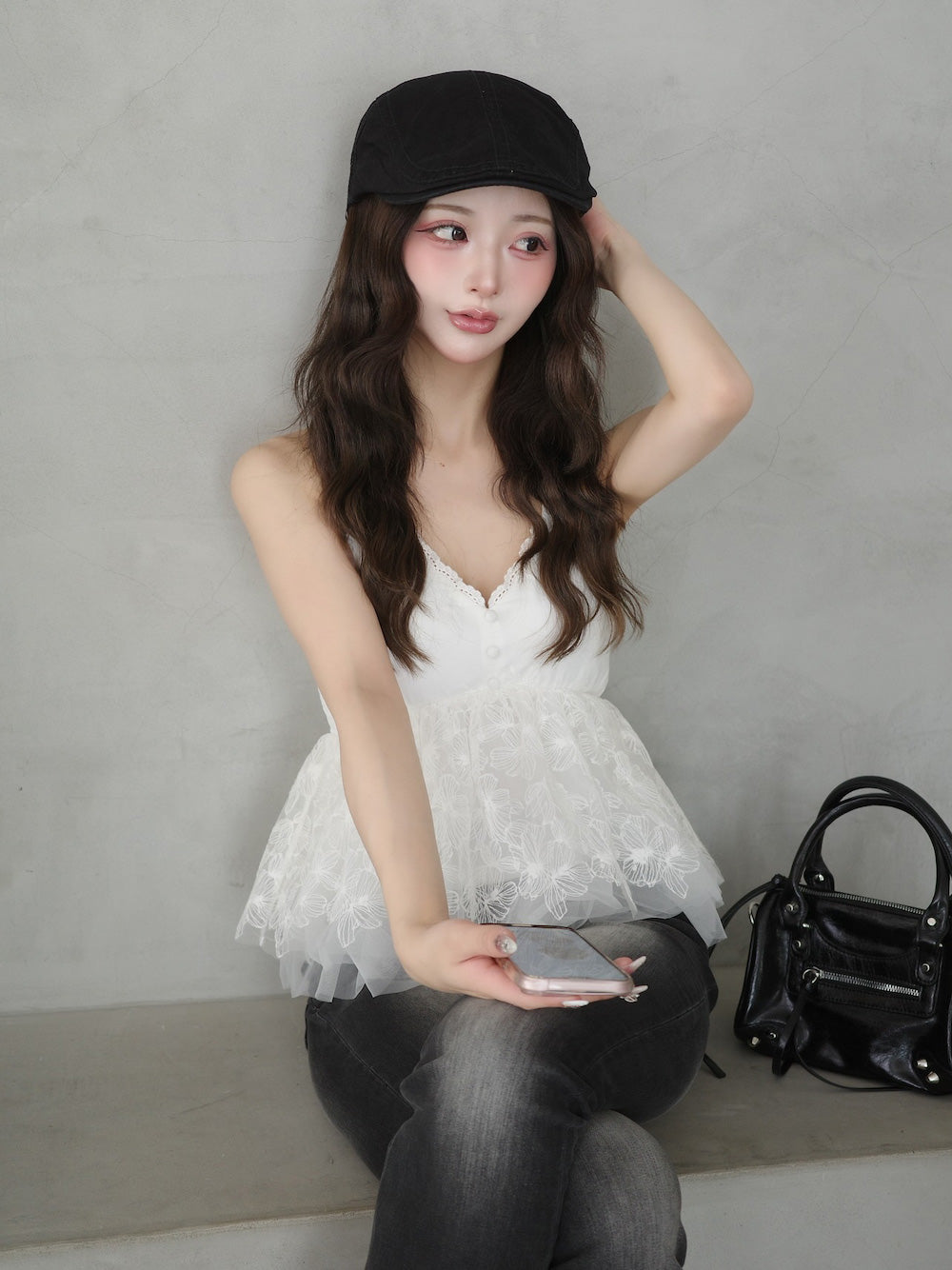 モデル:158cm(着用サイズ:FREE 着用カラー:WHT)