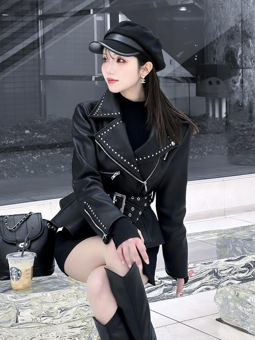 モデル:160cm(着用サイズ:FREE 着用カラー:BLK)