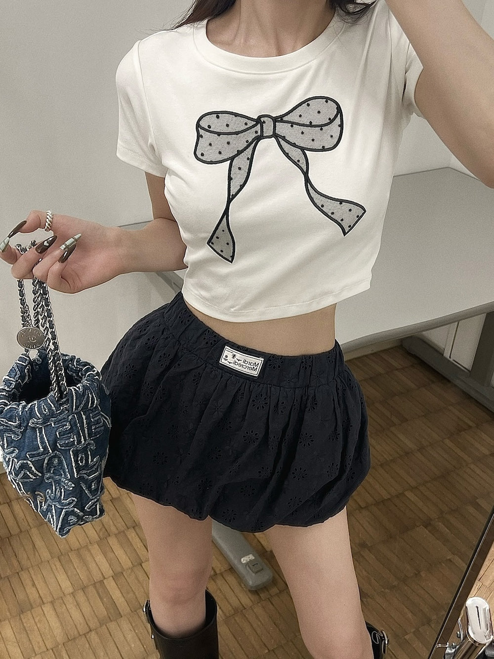 モデル:160cm(着用サイズ:FREE 着用カラー:WHT)
