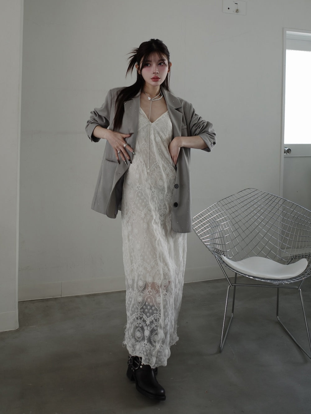 モデル:160cm(着用サイズ:FREE 着用カラー:GRY)