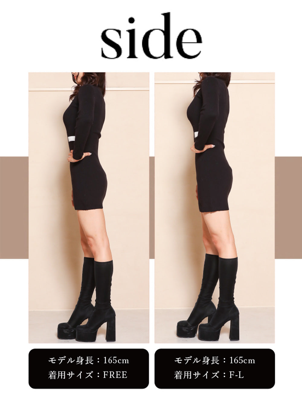 モデル:165cm(着用サイズ:FREE/F-L 着用カラー:BLK)