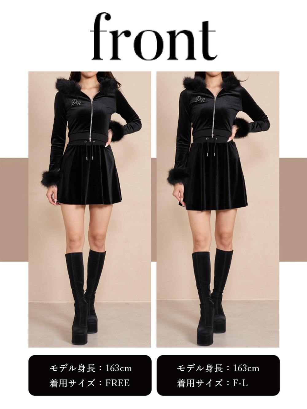 モデル:163cm(着用サイズ:FREE/F-L 着用カラー:BLK)