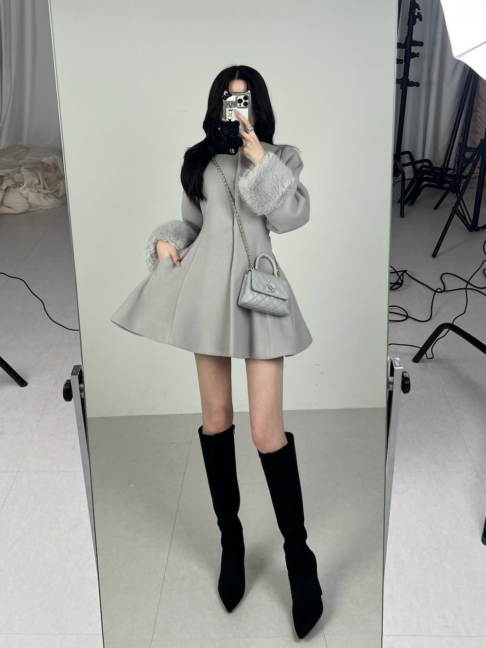 モデル:160cm(着用サイズ:FREE 着用カラー:GRY)