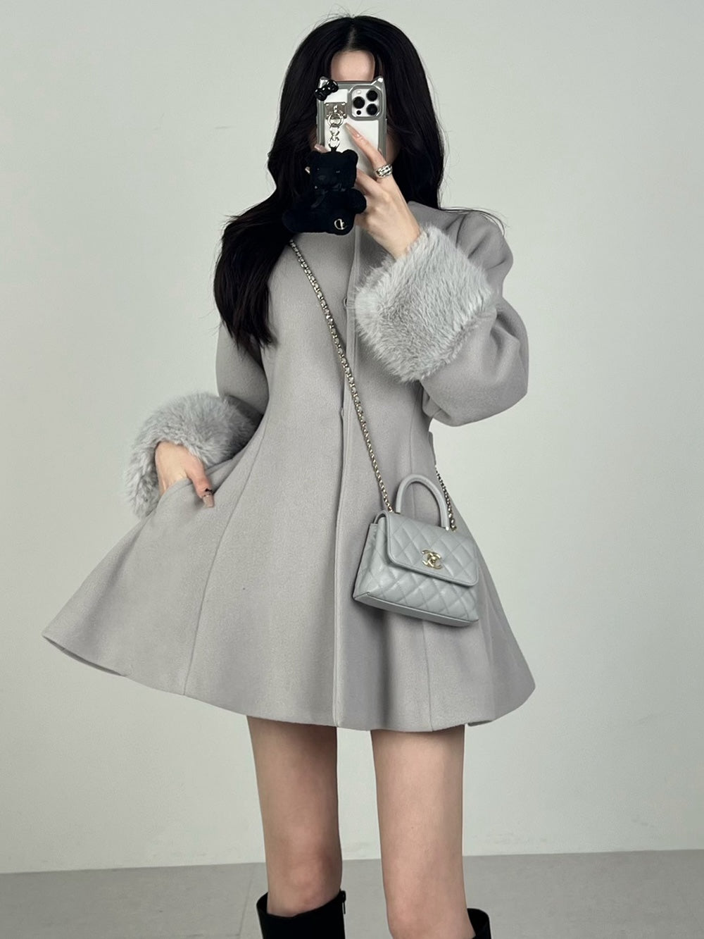 モデル:160cm(着用サイズ:FREE 着用カラー:GRY)