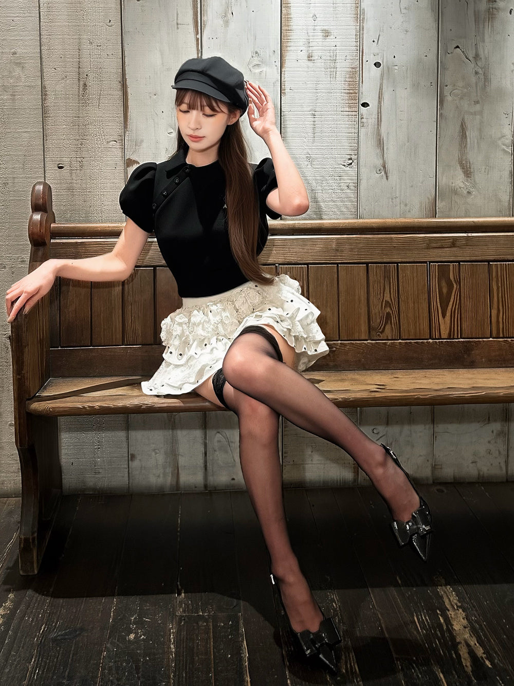 モデル:161cm(着用サイズ:FREE 着用カラー:BLK)