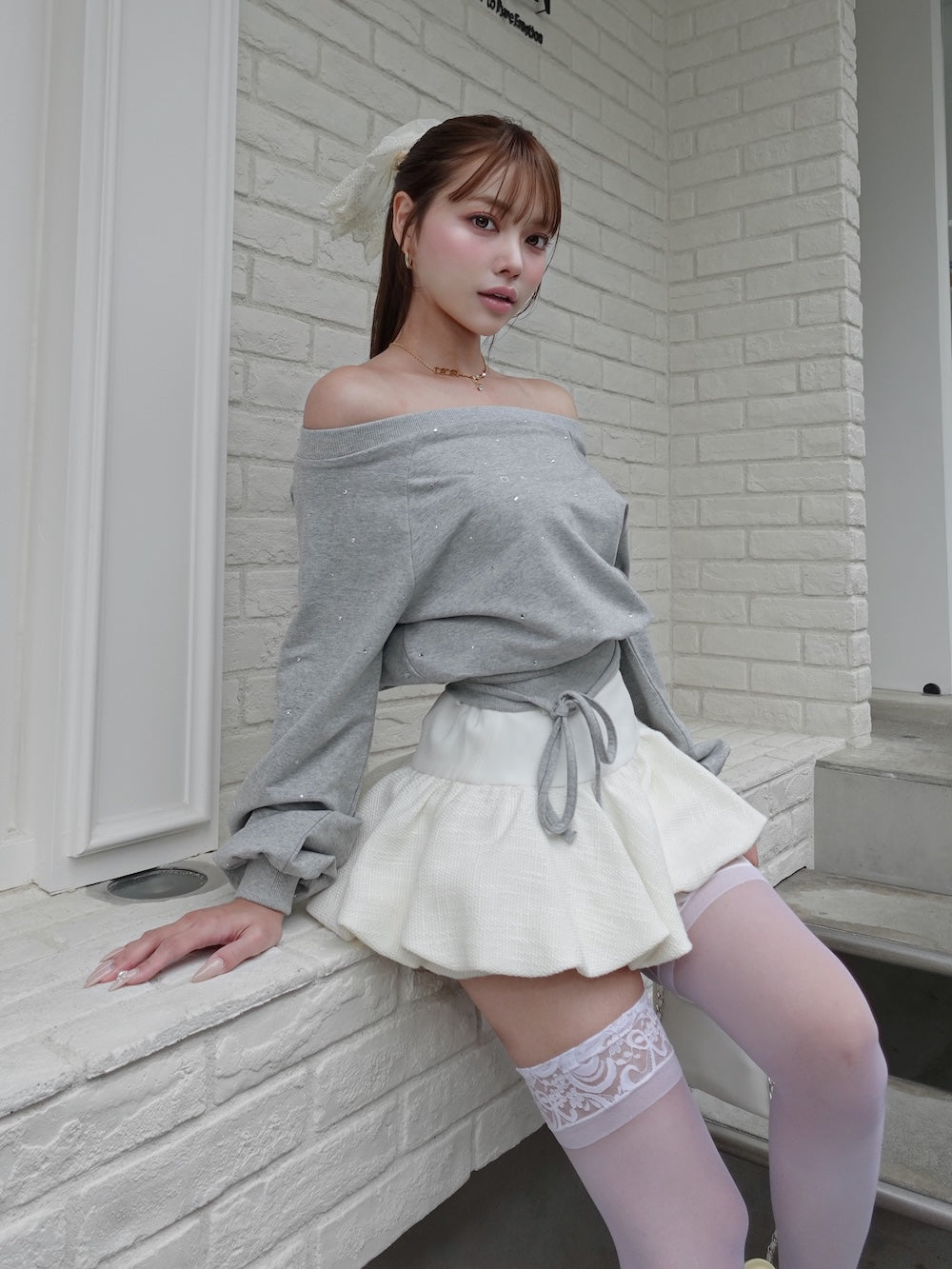 モデル:163cm(着用サイズ:FREE 着用カラー:WHT)