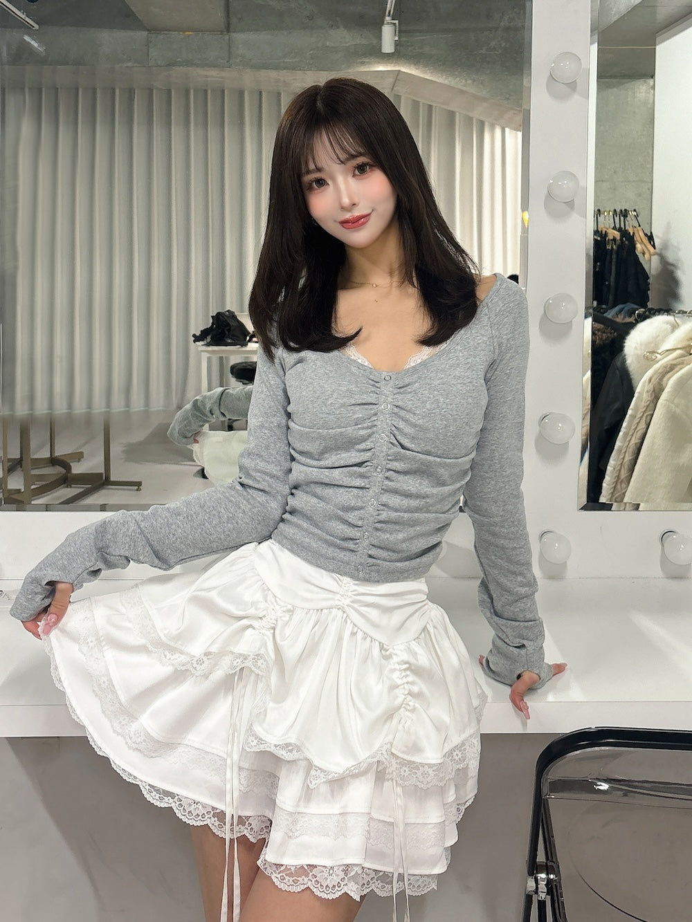 モデル:158cm(着用サイズ:FREE 着用カラー:WHT)