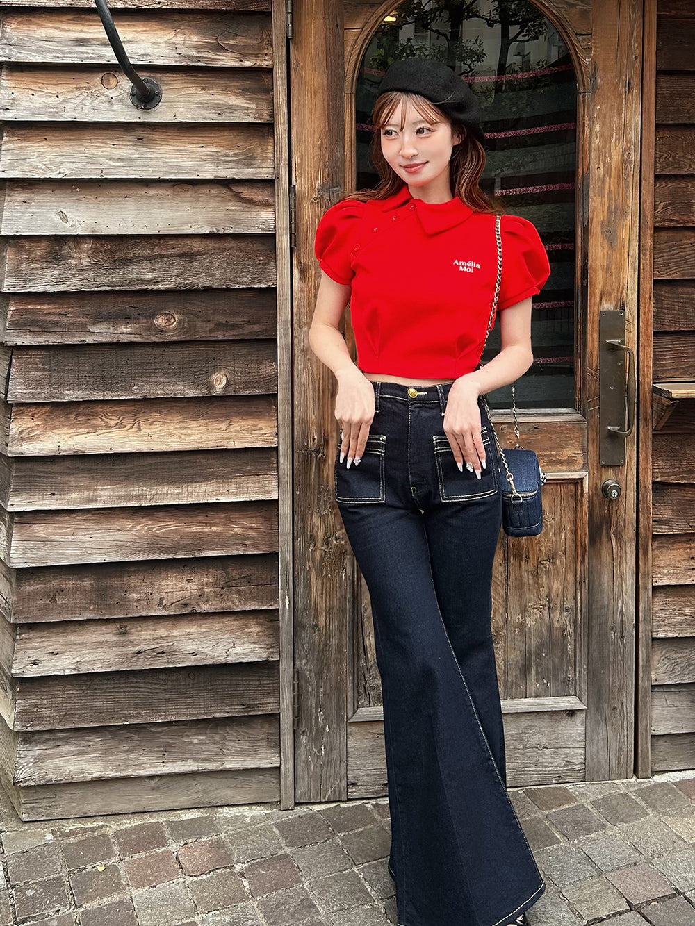 モデル:161cm(着用サイズ:FREE 着用カラー:RED)