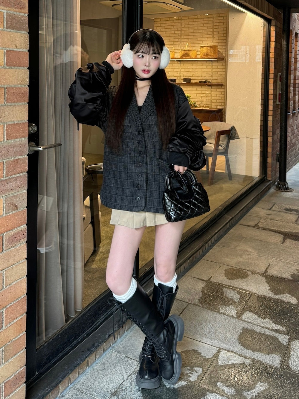 モデル:163cm(着用サイズ:FREE 着用カラー:BLK)