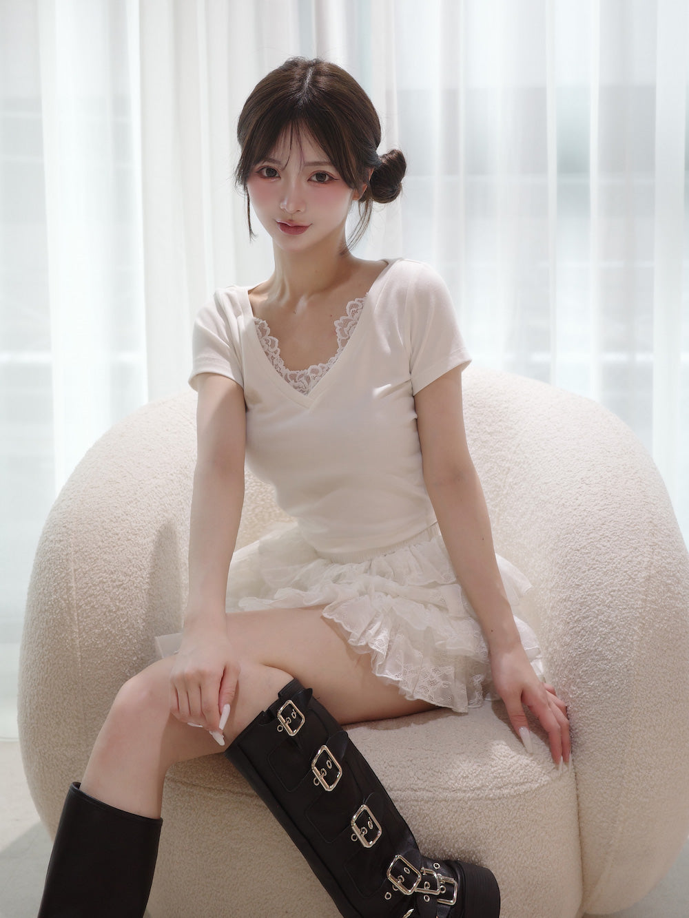 モデル:158cm(着用サイズ:FREE 着用カラー:WHT)