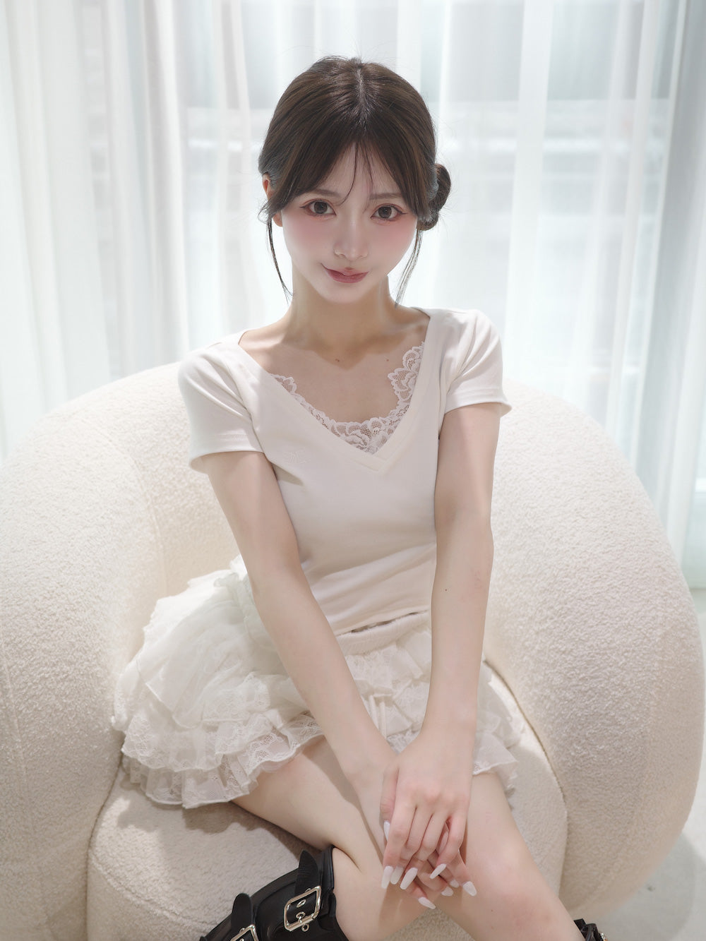 モデル:158cm(着用サイズ:FREE 着用カラー:WHT)