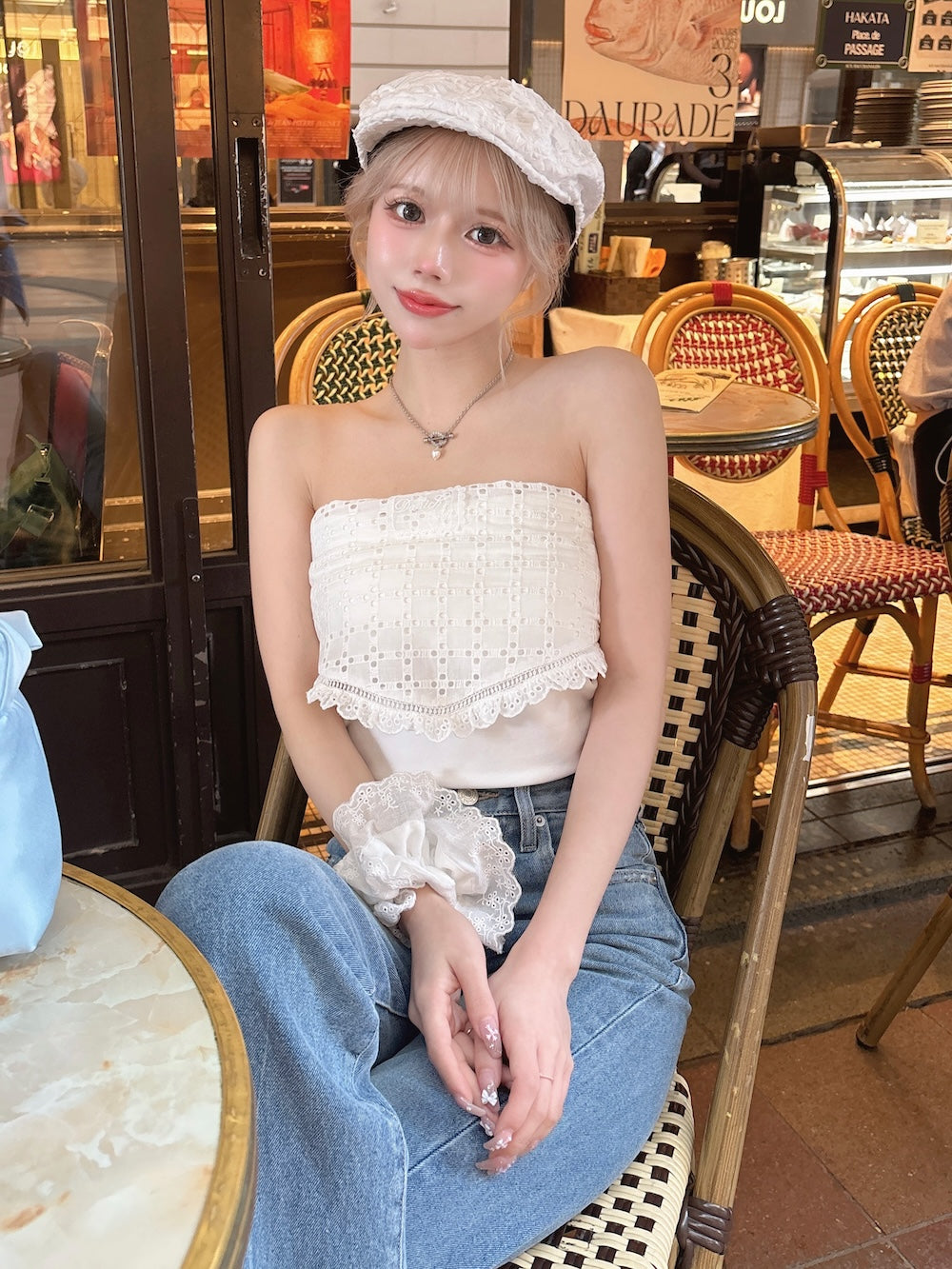 モデル:155cm(着用サイズ:FREE 着用カラー:WHT)