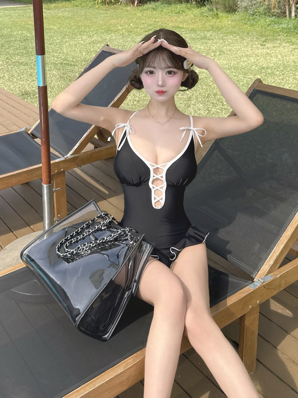 モデル:159cm(着用サイズ:FREE 着用カラー:BLK)