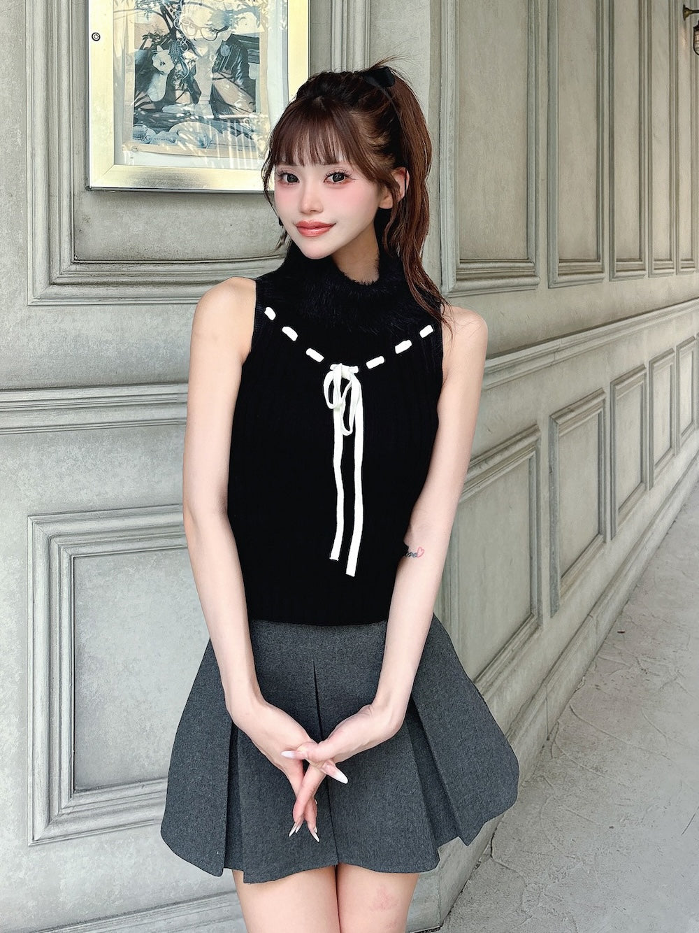 モデル:158cm(着用サイズ:FREE 着用カラー:BLK)