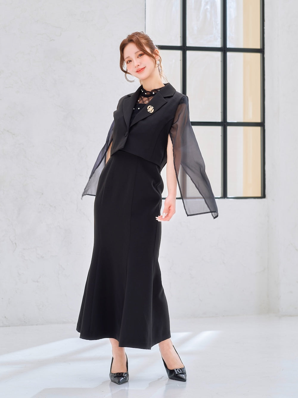 モデル:158cm(着用サイズ:FREE 着用カラー:BLK)
