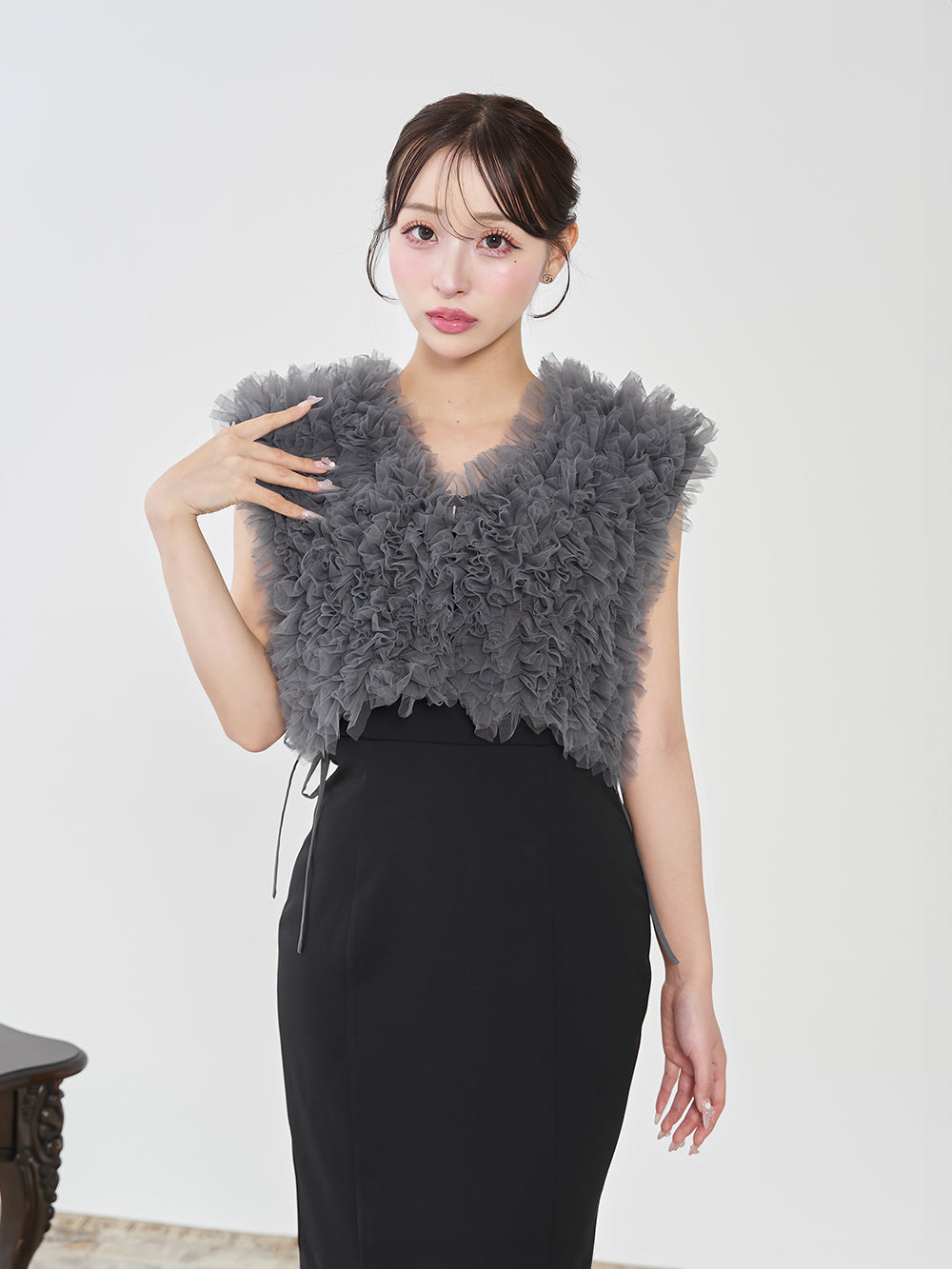 モデル:156cm(着用サイズ:FREE 着用カラー:BLK)