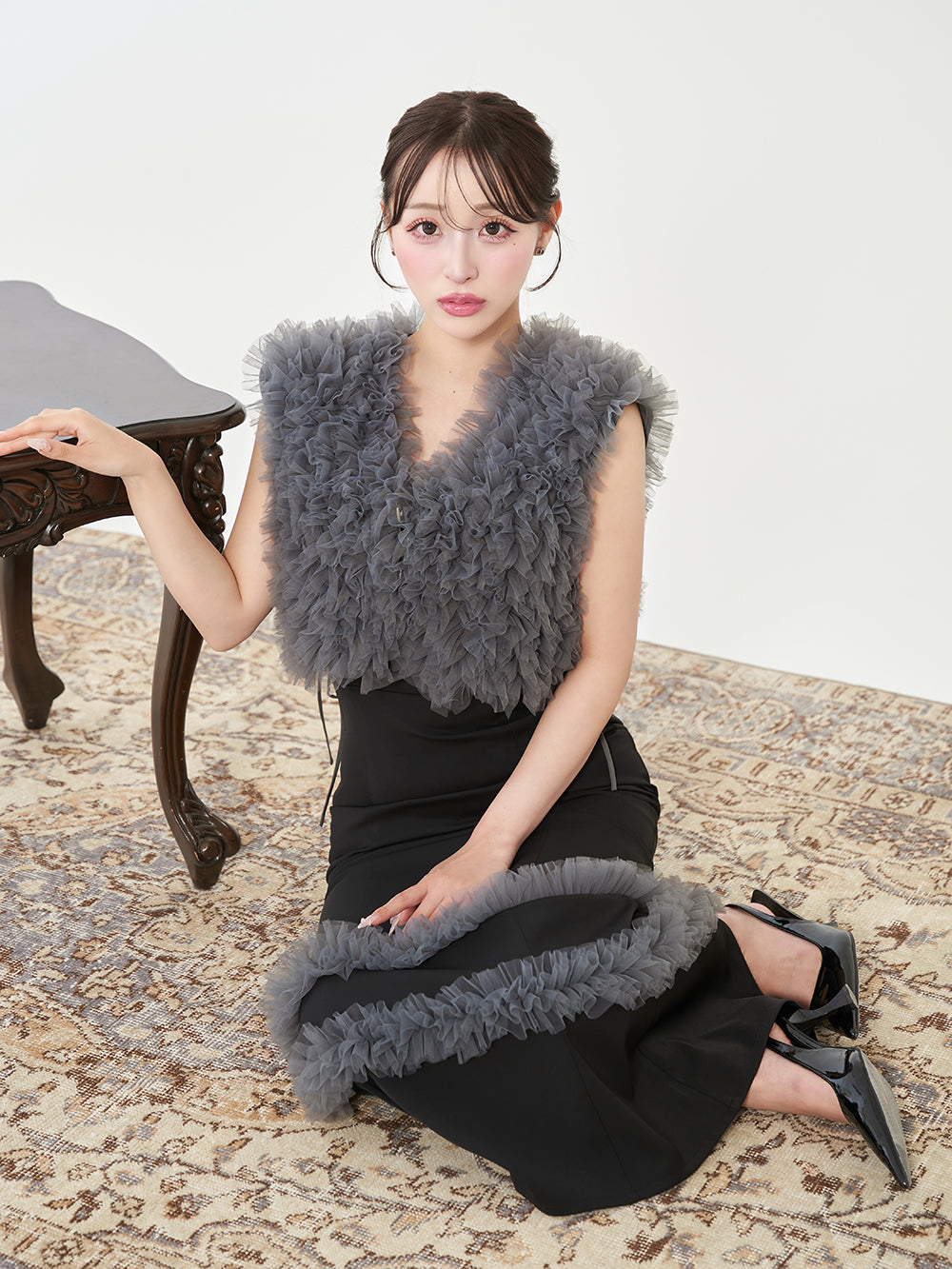 モデル:156cm(着用サイズ:FREE 着用カラー:BLK)