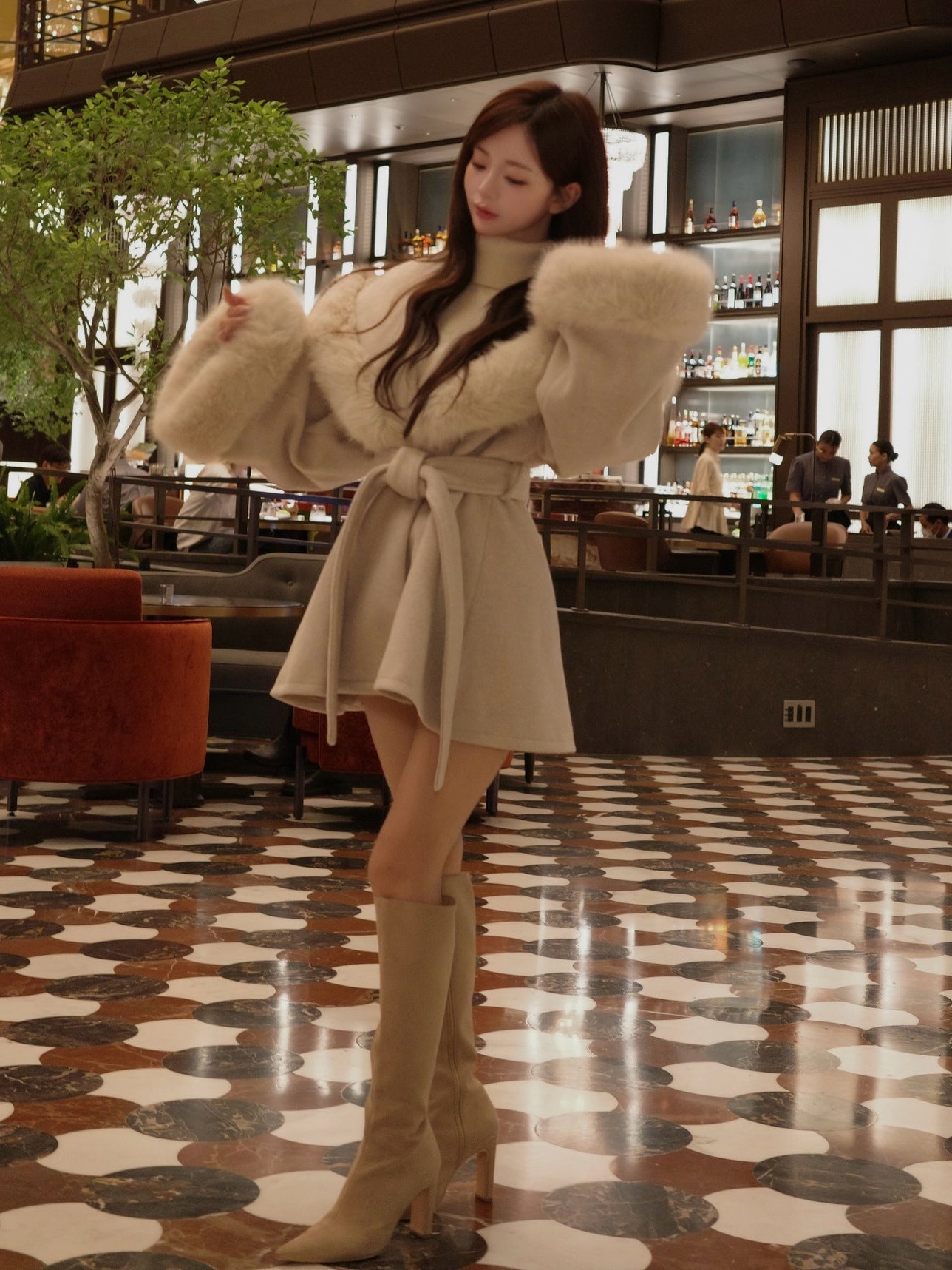 モデル:158cm(着用サイズ:FREE 着用カラー:BEG)