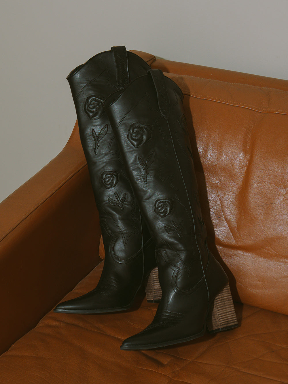 ローズモチーフウエスタンブーツ - blk