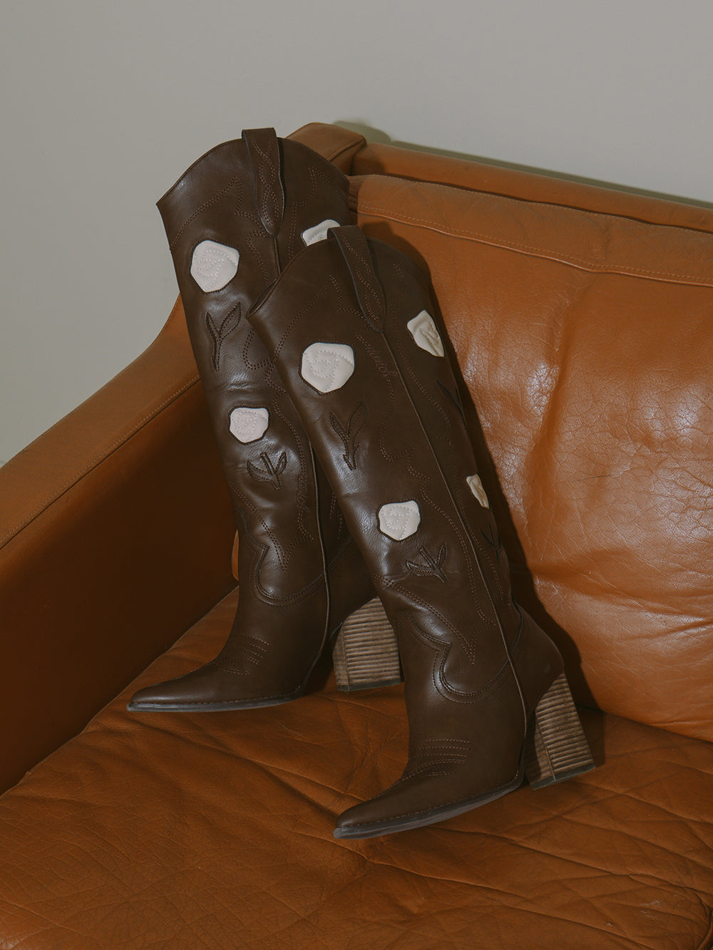 ローズモチーフウエスタンブーツ - brn