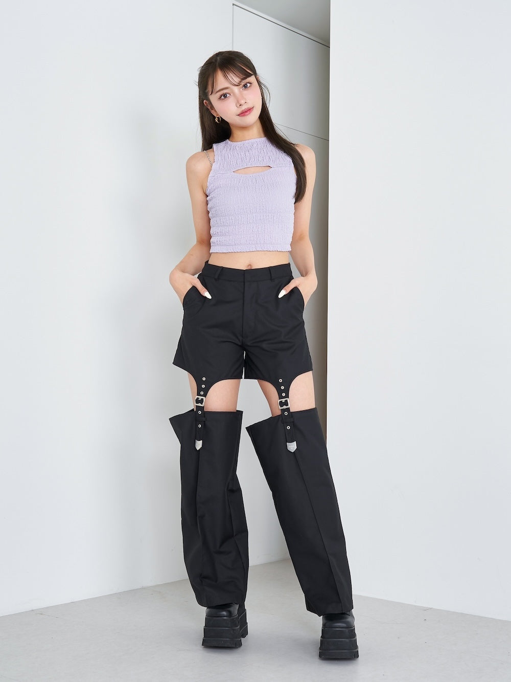 モデル:163cm(着用サイズ:FREE 着用カラー:PUR)