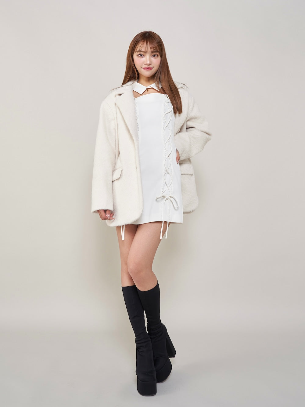モデル:163cm(着用サイズ:FREE 着用カラー:WHT)