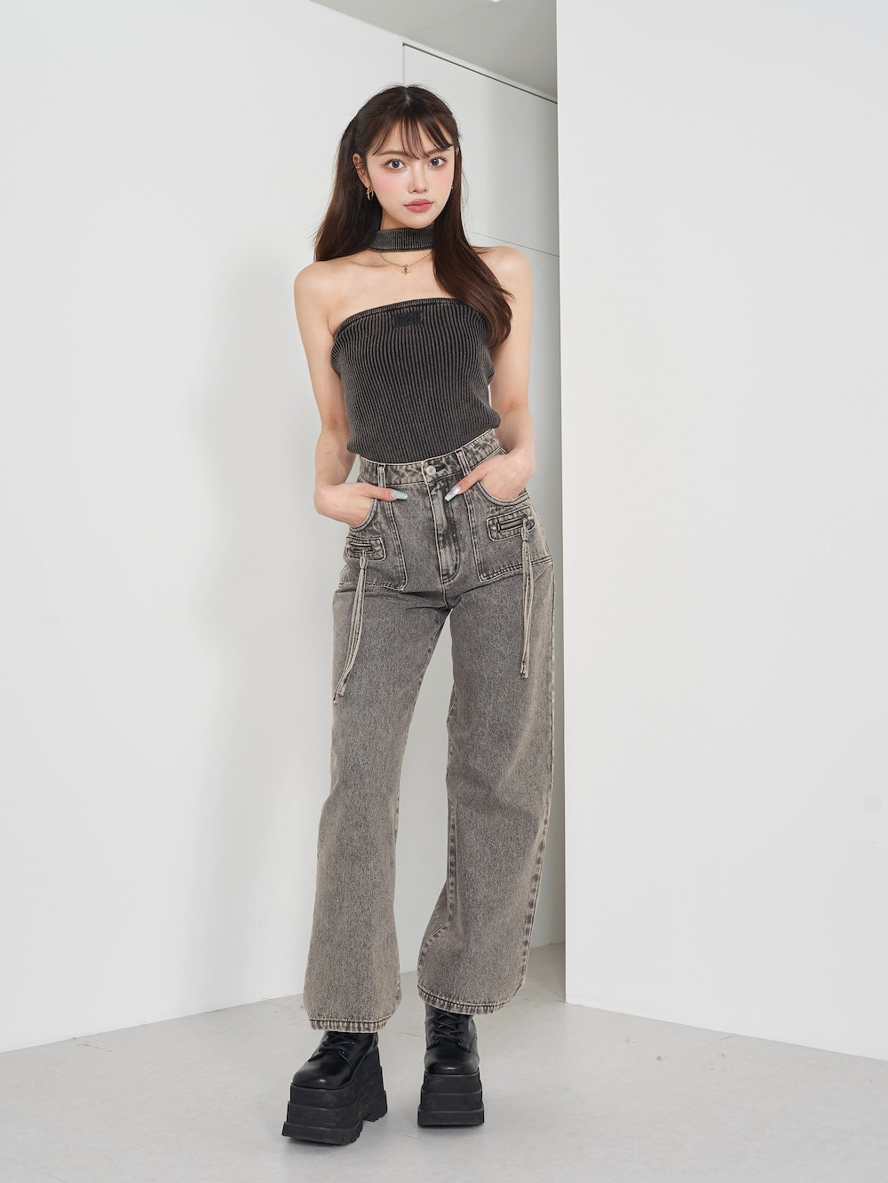 モデル:163cm(着用サイズ:FREE 着用カラー:BLK)