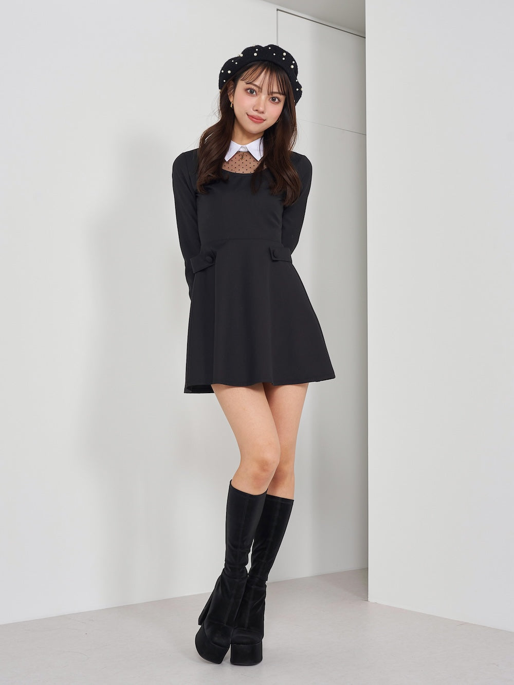 モデル:163cm(着用サイズ:FREE 着用カラー:BLK)