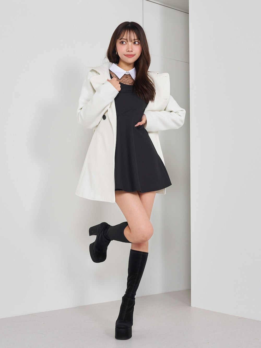 モデル:163cm(着用サイズ:FREE 着用カラー:BLK)