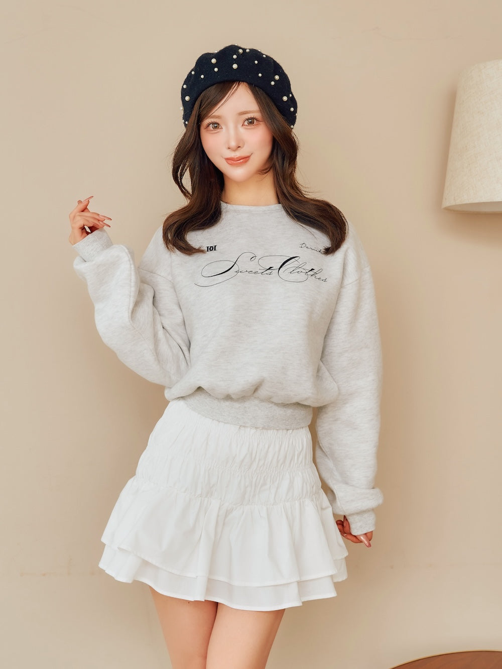 モデル:158cm(着用サイズ:FREE 着用カラー:GRY)