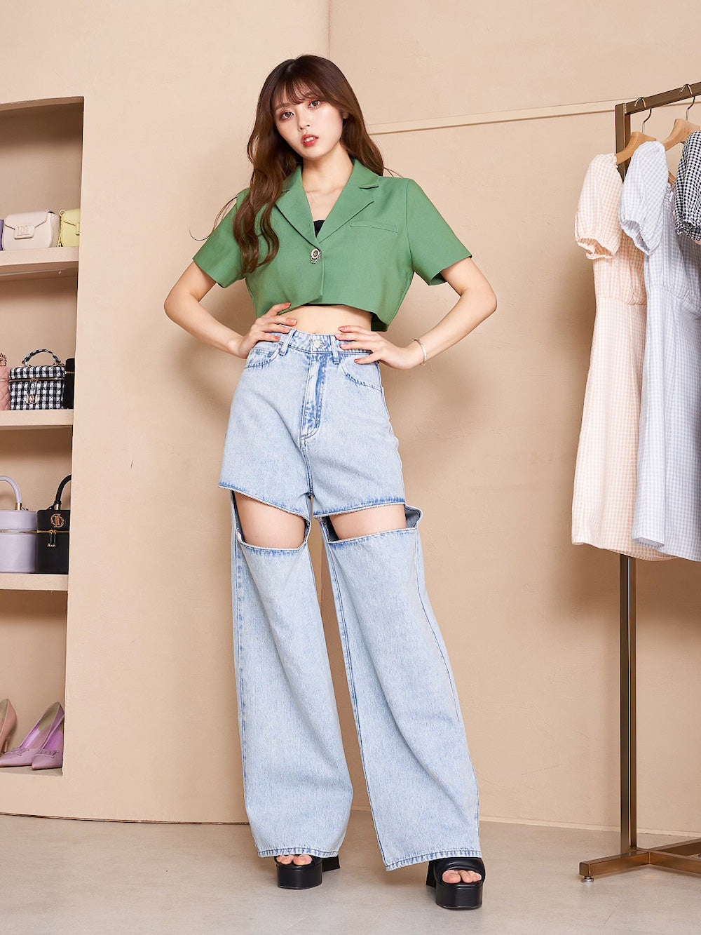 モデル:164cm(着用サイズ:FREE 着用カラー:MNT)