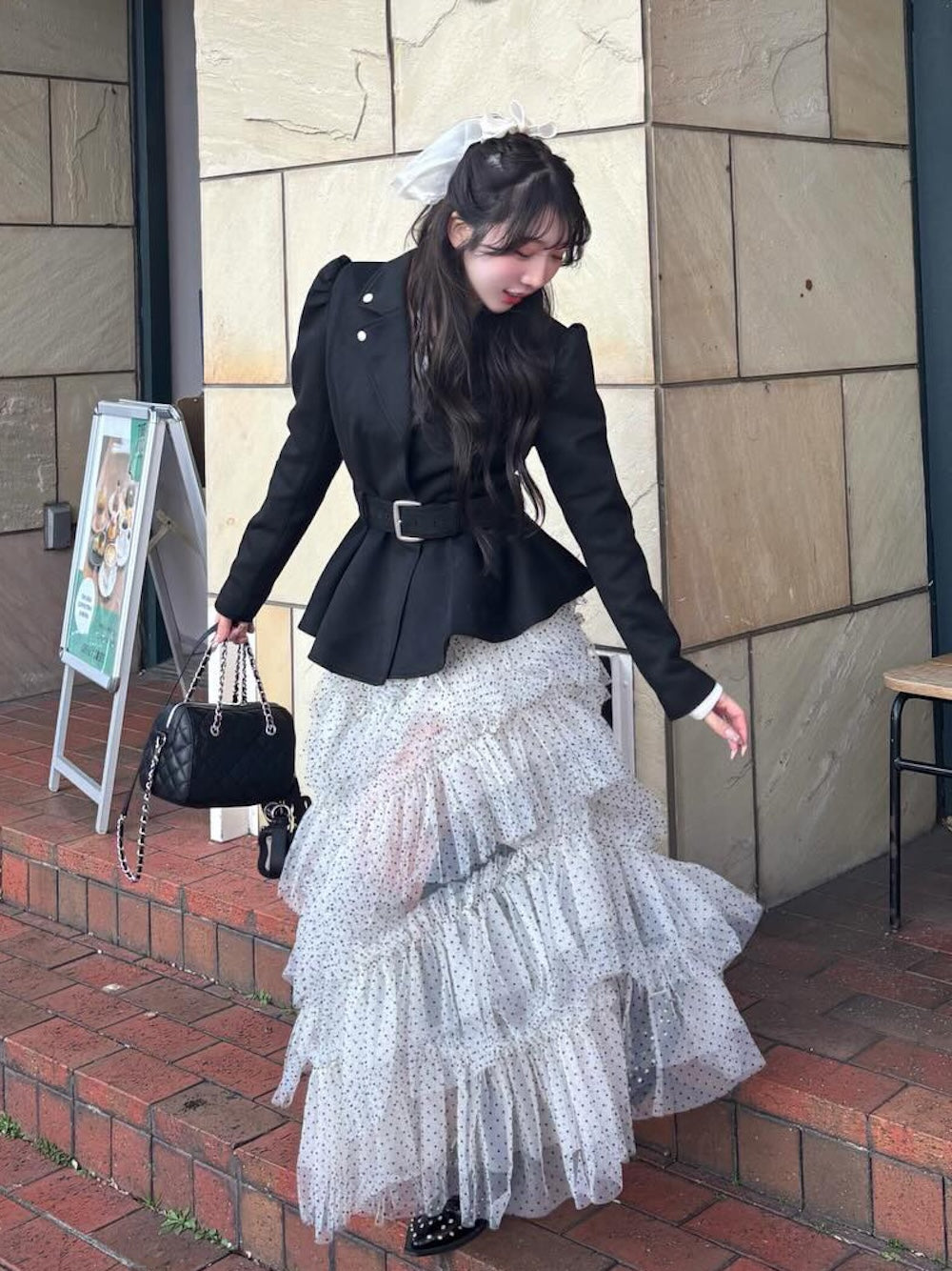 モデル:160cm(着用サイズ:FREE 着用カラー:BLK)