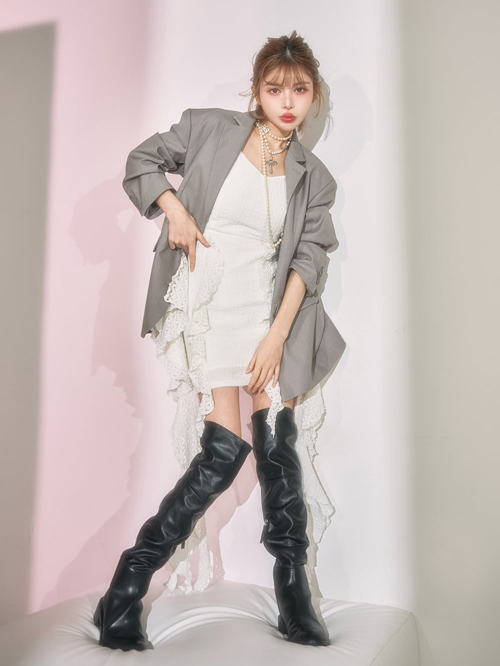 モデル:160cm(着用サイズ:FREE 着用カラー:GRY)