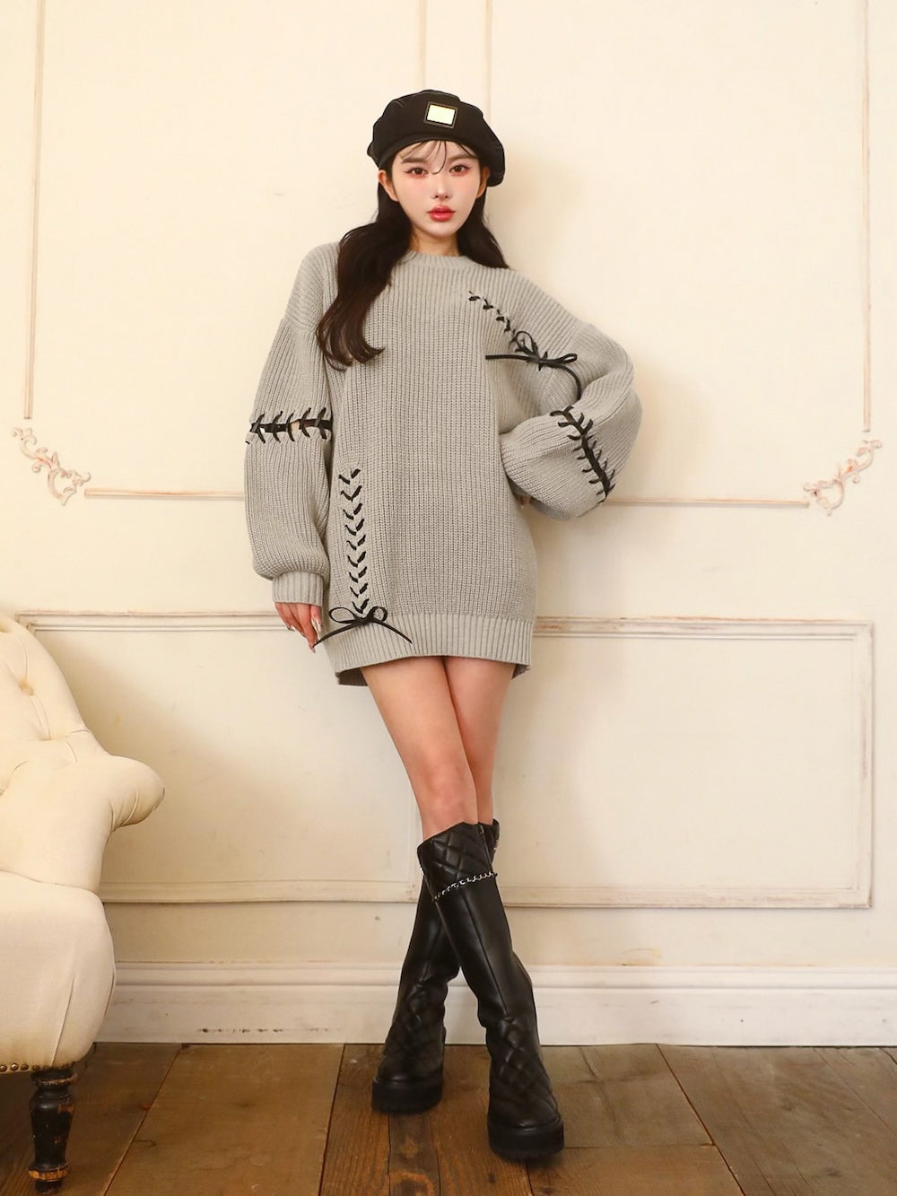 モデル:160cm(着用サイズ:FREE 着用カラー:GRY)