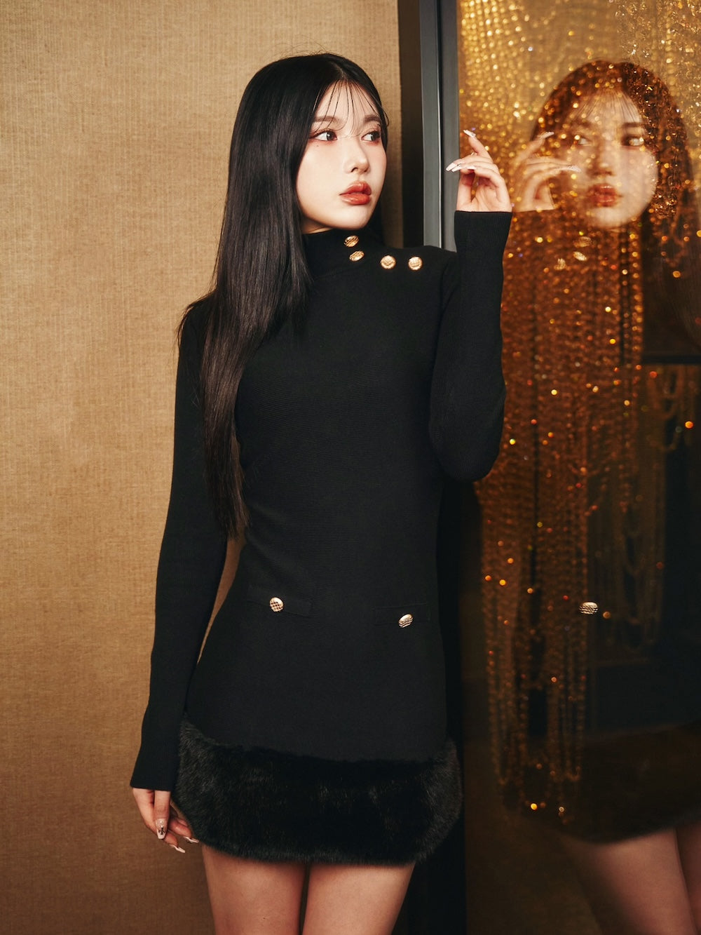 モデル:160cm(着用サイズ:FREE 着用カラー:BLK)