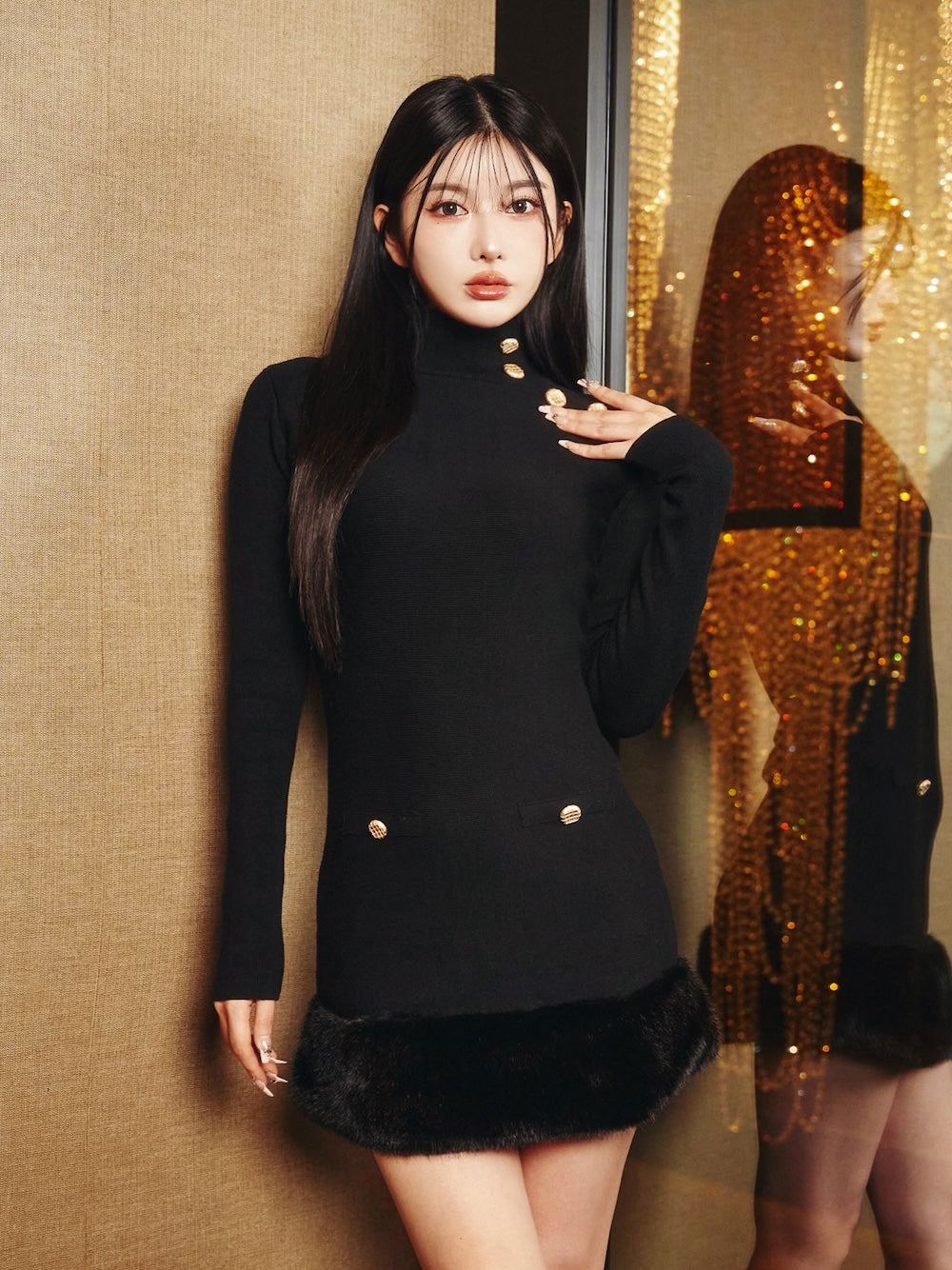 モデル:160cm(着用サイズ:FREE 着用カラー:BLK)