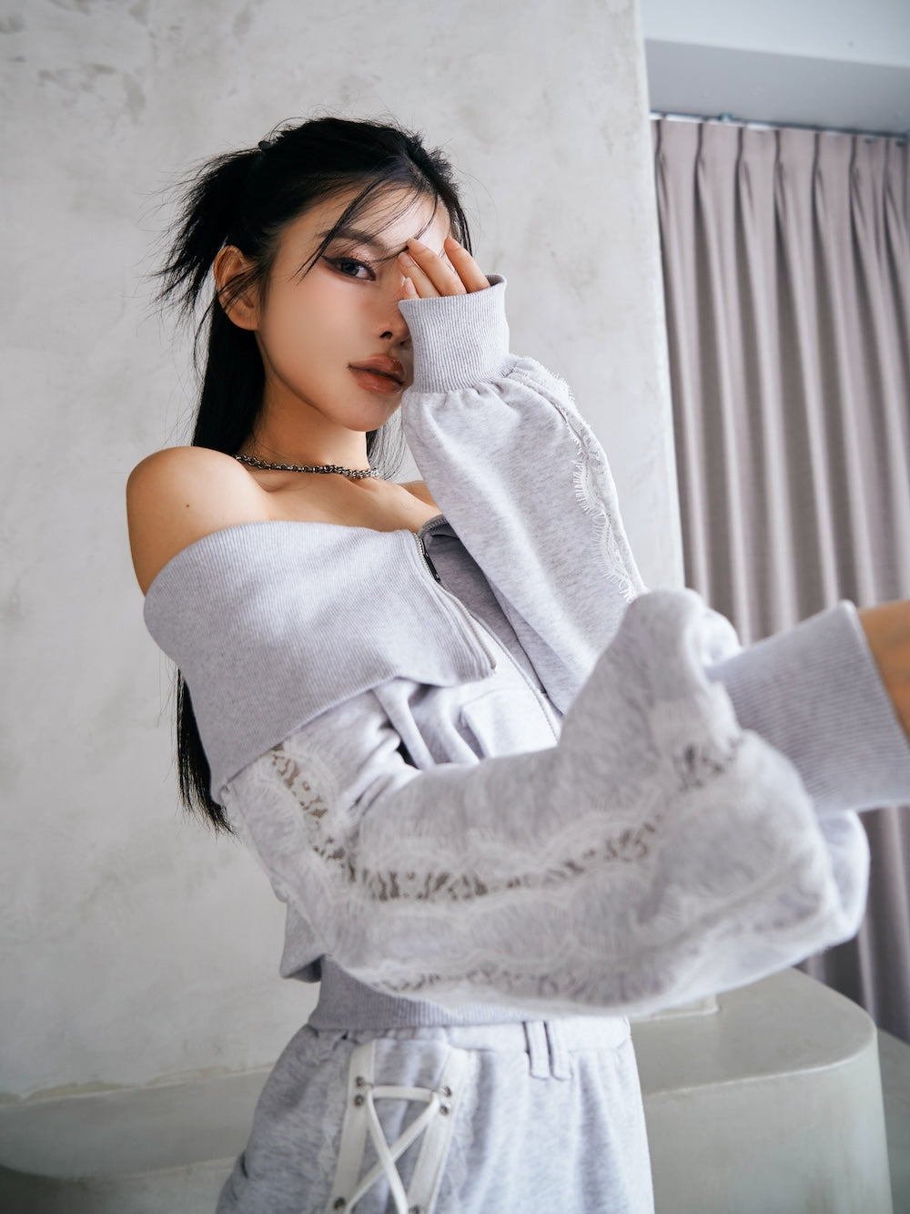 モデル:160cm(着用サイズ:FREE 着用カラー:L-GRY)