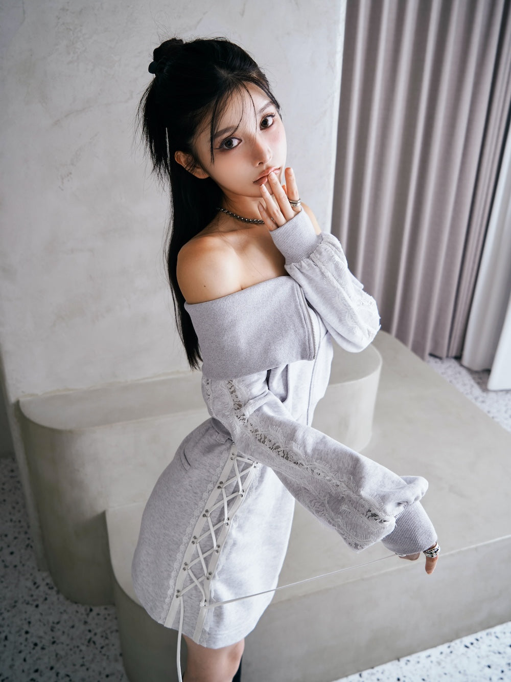 モデル:160cm(着用サイズ:FREE 着用カラー:L-GRY)