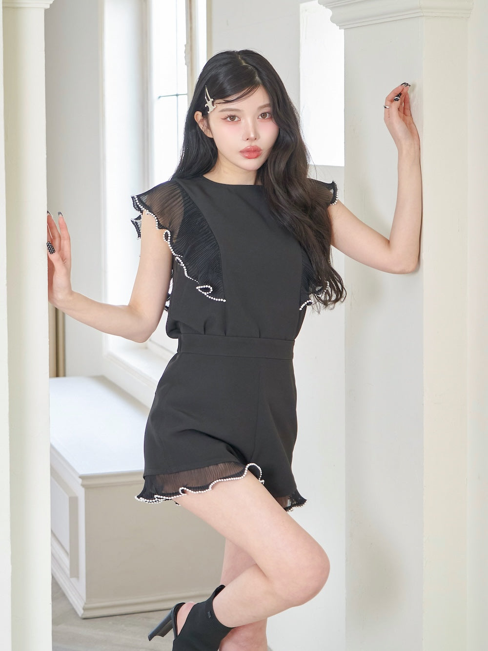 モデル:160cm(着用サイズ:FREE 着用カラー:BLK)